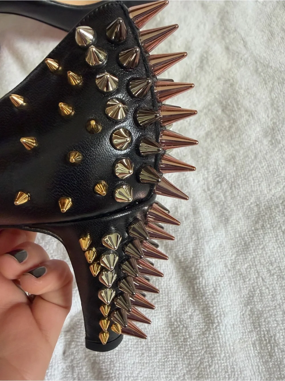Christian Louboutin Black Pointed Spike-Embellished heels 3 inches - size 38.5